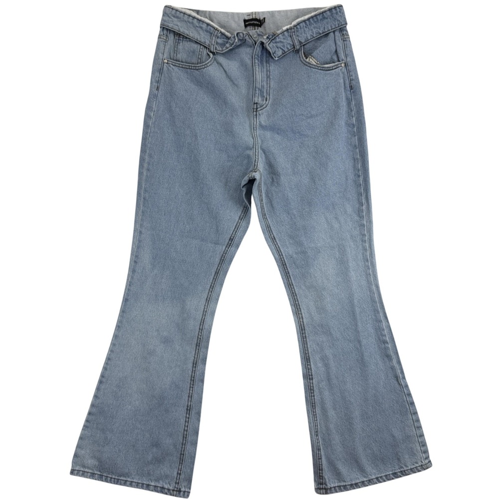 PrettyLittleThing Jeans Womens 10 Light Blue Flare High Rise Cotton Denim‎ PLT